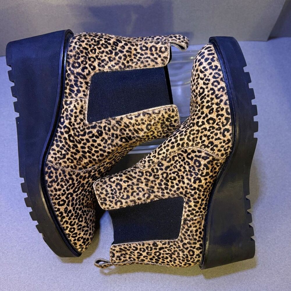 Cecelia New York Gemma Leopard Hair Chelsea Ankle Boots Women’s Size 7M